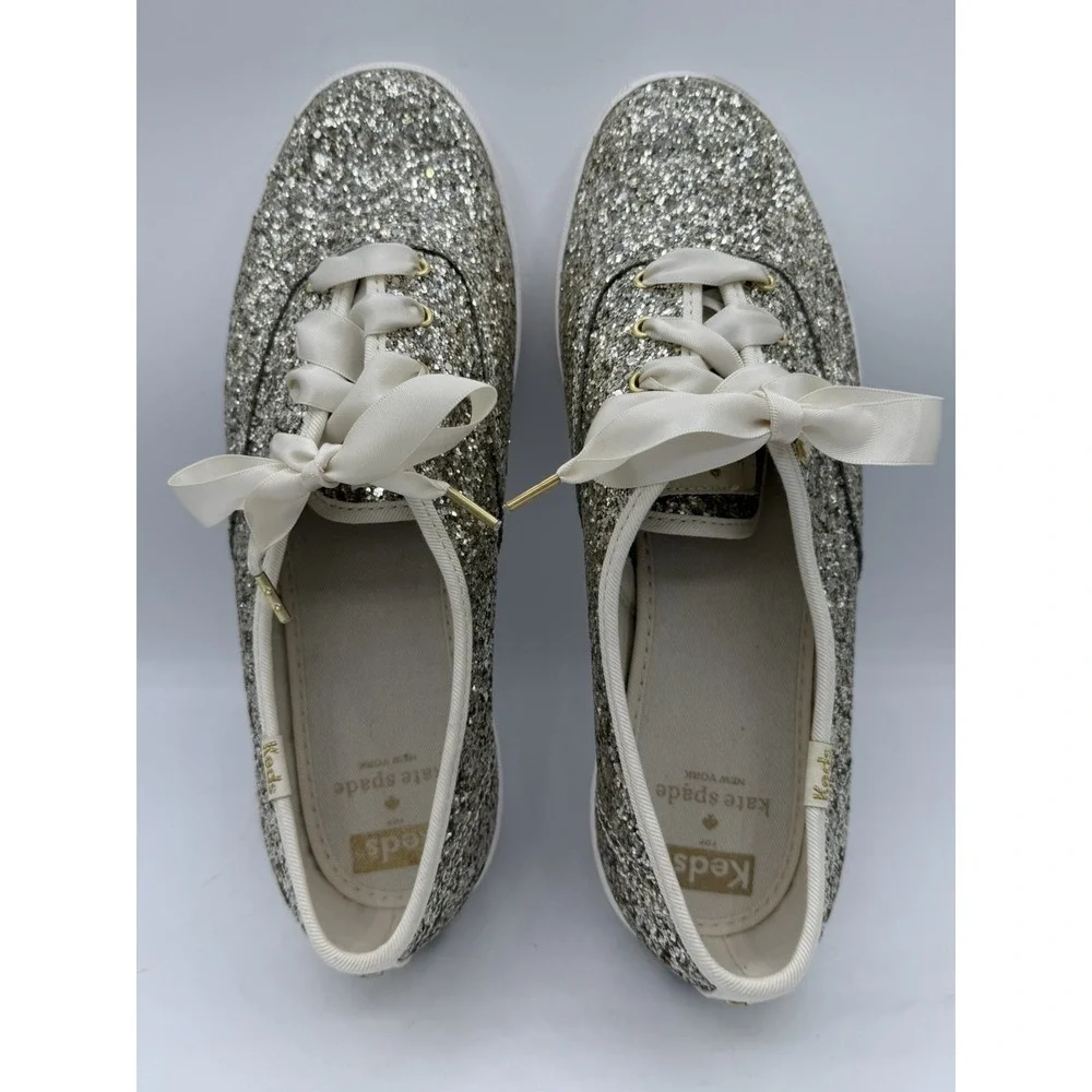Keds x Kate Spade Women's Champion Glitter Sneakers Satin Laces Size 9.5